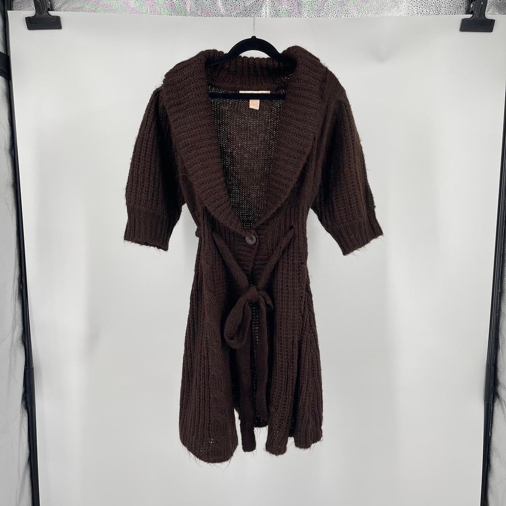 Vintage Y2K Women's Long Sweater Cardigan XS Cable Knit Coquette Academia Brown